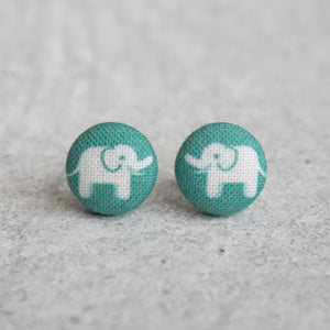 Handmade Elephant fabric Button Earrings