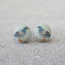 Handmade pigeon fabric button earrings