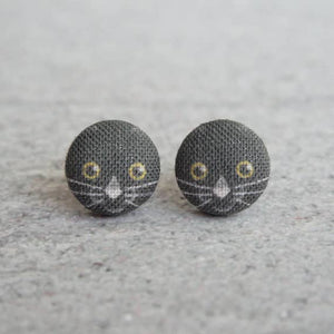 Black Cat Fabric Button Earrings