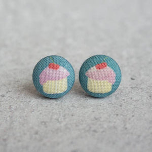 Cupcakes Fabric Button Earrings