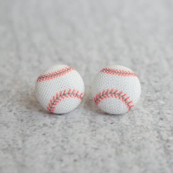 Baseball Fabric Button Earrings