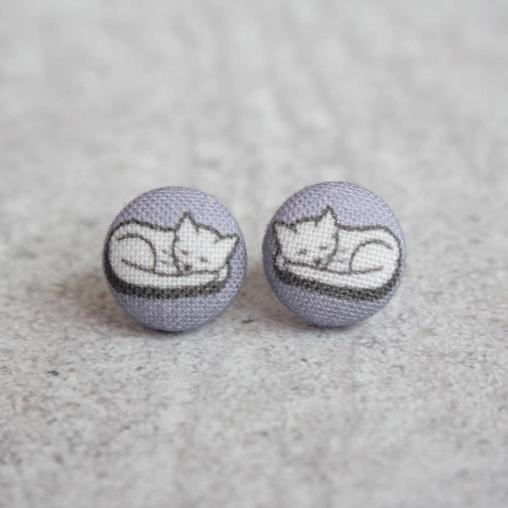Cats Fabric Button Earrings