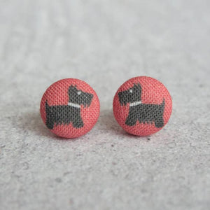 Scotty Dog Fabric Button Earrings
