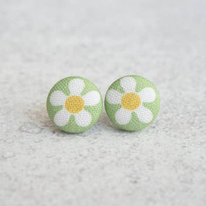 Spring Daisies Fabric Button Earrings