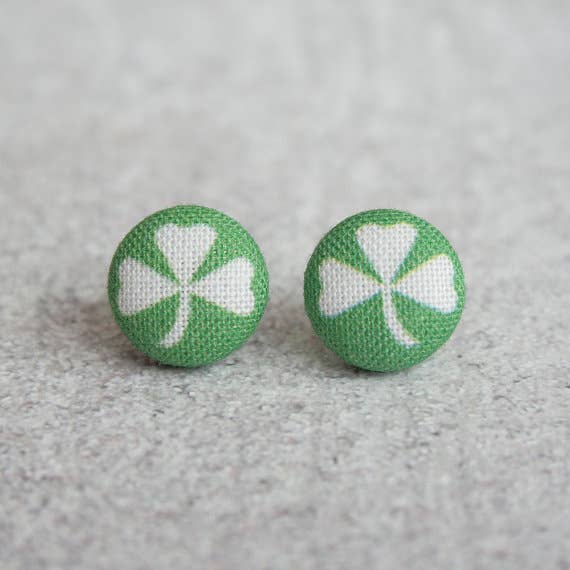 Clovers Fabric Button Earrings