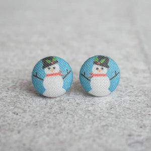 Snow Men Fabric Button Earrings