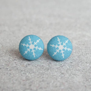 Snowflakes Fabric Button Earrings