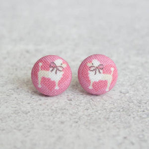 Pink Poodle Fabric Button Earrings