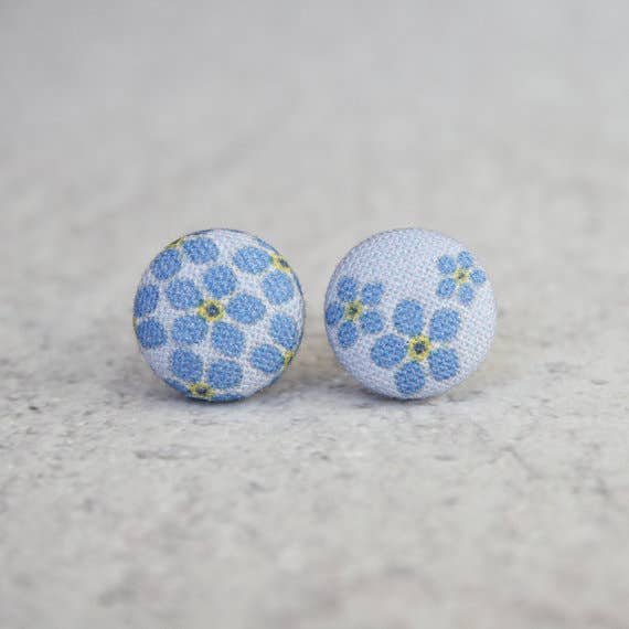 Forget Me Not Fabric Button Earrings