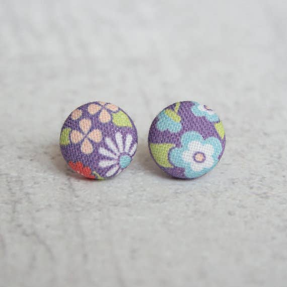 May Flowers Fabric Button Earrings
