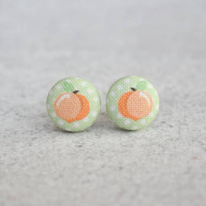 Polka Dot Peach Fabric Button Earrings