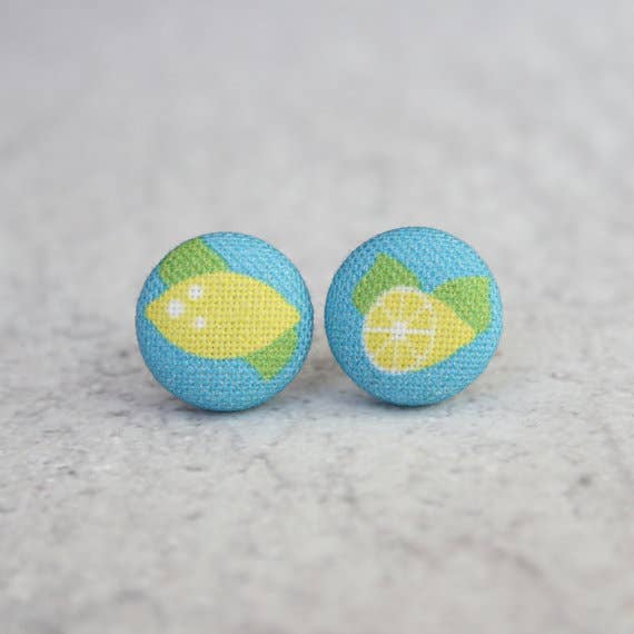 Lemon Fabric Button Earrings