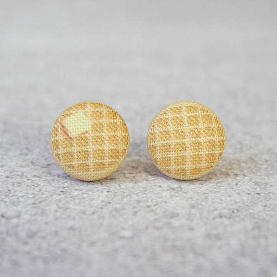 Waffle Fabric Button Earrings