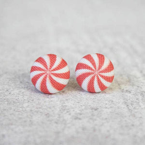 Peppermint Print Fabric Button Earrings