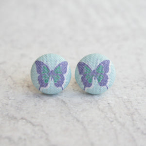 Handmade butterflies fabric button earrings