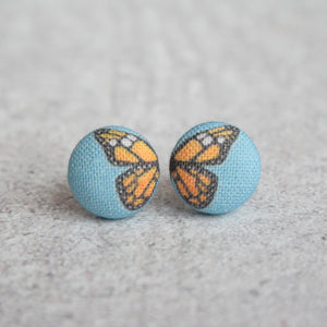 Handmade butterfly fabric button earrings