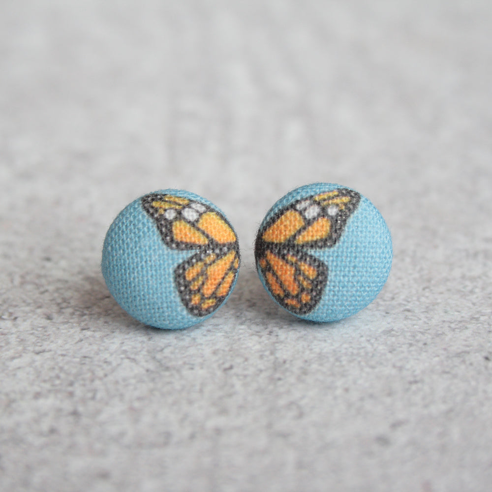 Handmade butterfly fabric button earrings