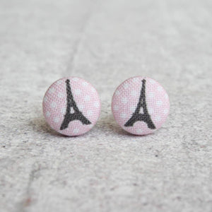 Eiffel Tower Fabric Button Earrings