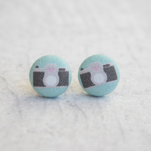 Handmade camera fabric Button Earrings