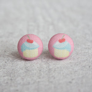 Handmade cupcake fabric button earrings