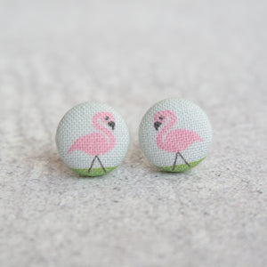 Handmade Flamingo fabric Button Earrings