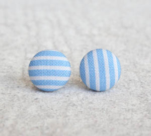 Handmade Blue Stripe fabric button earrings