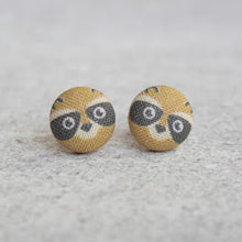Handmade Raccoon fabric button earrings