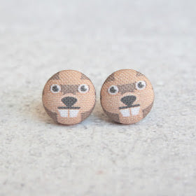 Handmade beaver fabric button earrings