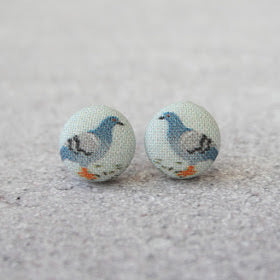 Handmade pigeon fabric button earrings