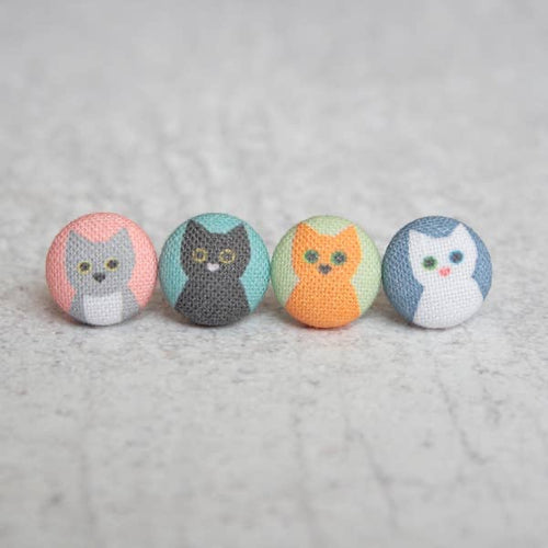 Handmade Mix and Match Cats fabric button earrings