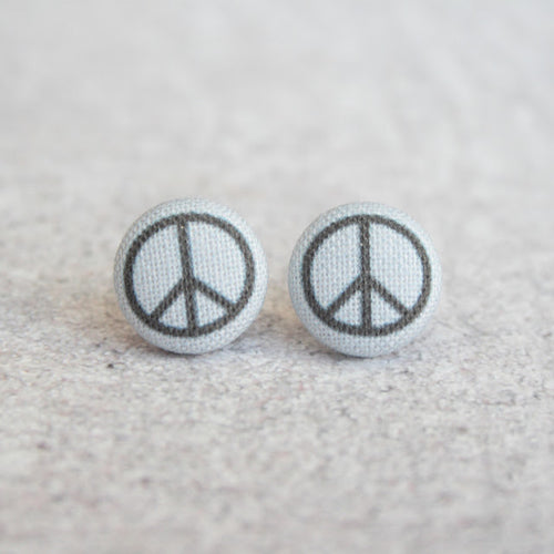 Handmade Peace Sign ☮️ fabric button earrings