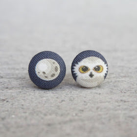 Handmade owl fabric button earrings