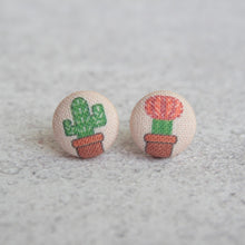 Handmade Cactus fabric button earrings