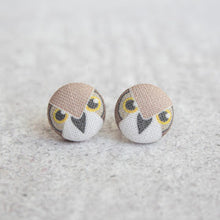 Handmade bird of prey fabric button earrings