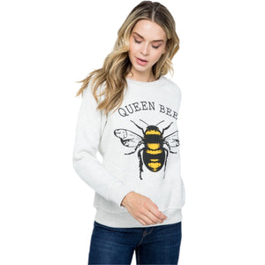 Queen Bee crew neck sweatshirt in ash grey 