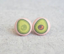 Handmade Avocado fabric button earrings