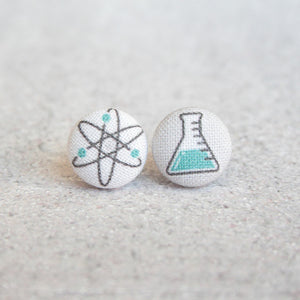 Handmade Science fabric button earrings