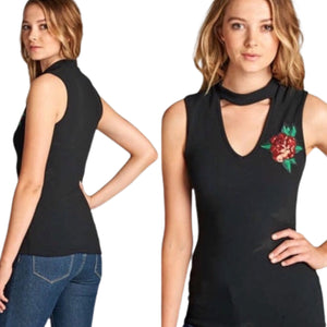 Rose embroidered choker tank