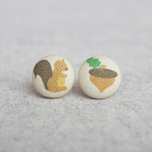 Handmade squirrel fabric button earrings