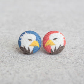 Handmade bald eagle fabric button earrings