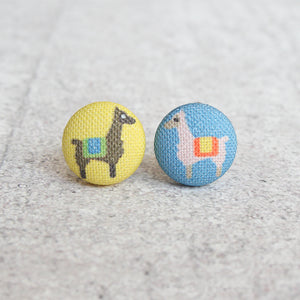Handmade Llama print fabric Button Earrings
