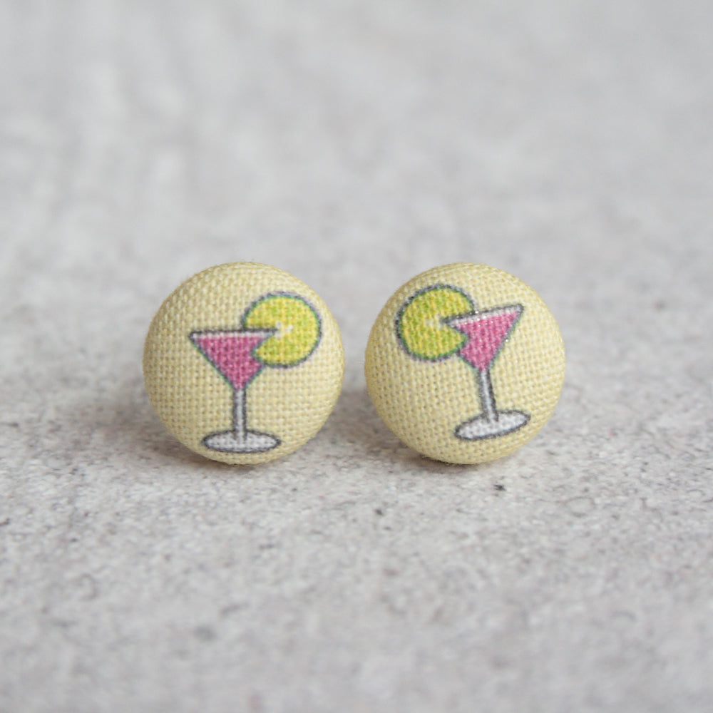 Handmade martini fabric button earrings