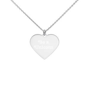 "Be a Unicorn" Engraved Silver Heart Necklace