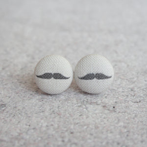 Handmade mustache fabric Button Earrings