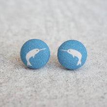 Handmade Narwhal print fabric Button Earrings