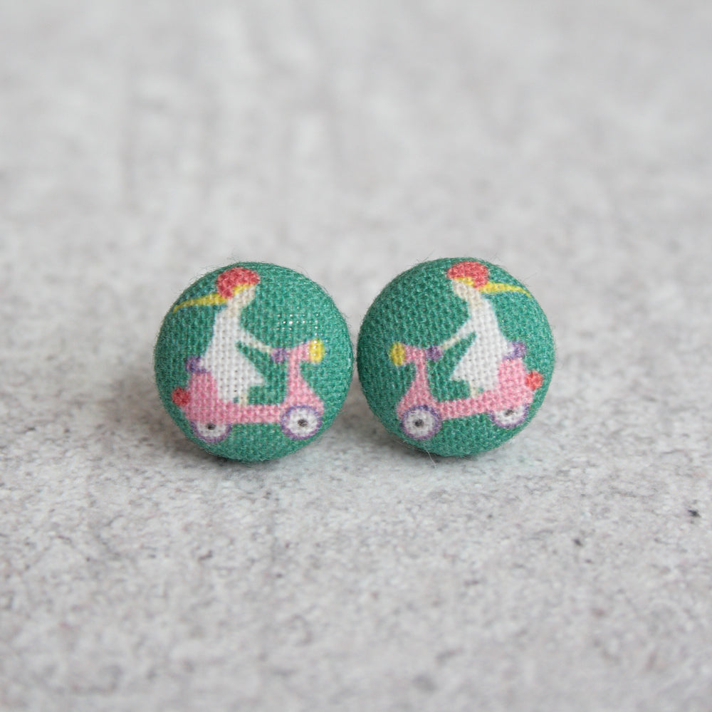 Handmade scooter fabric button earrings